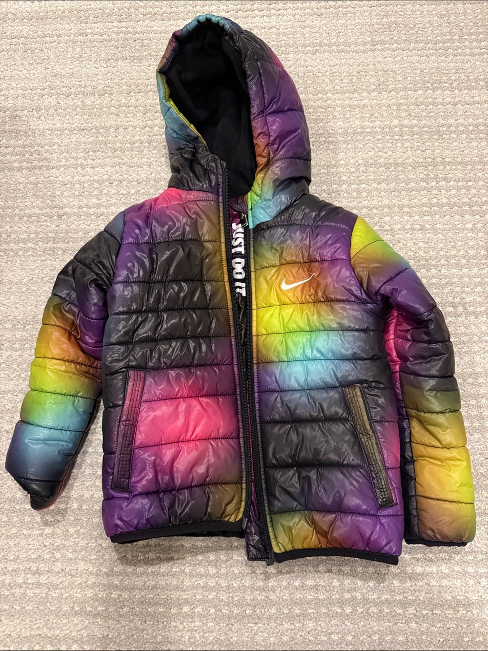 Nike Kids Multi-Color Rainbow Gradient Hooded Puffer Jacket